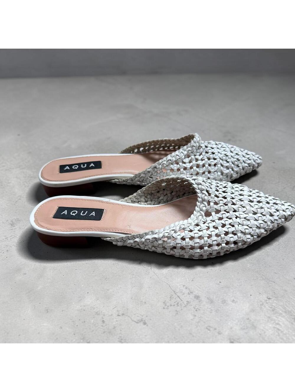 AQUA White Woven Pointed Toe Slip-On Flats Size 8.5
